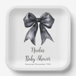 Plato De Papel Baby Shower Black Coquette Bow