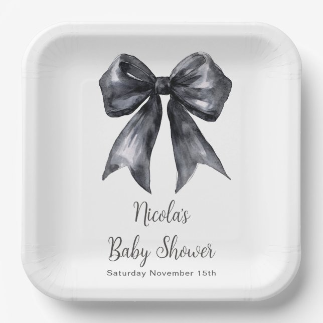 Plato De Papel Baby Shower Black Coquette Bow (Anverso)