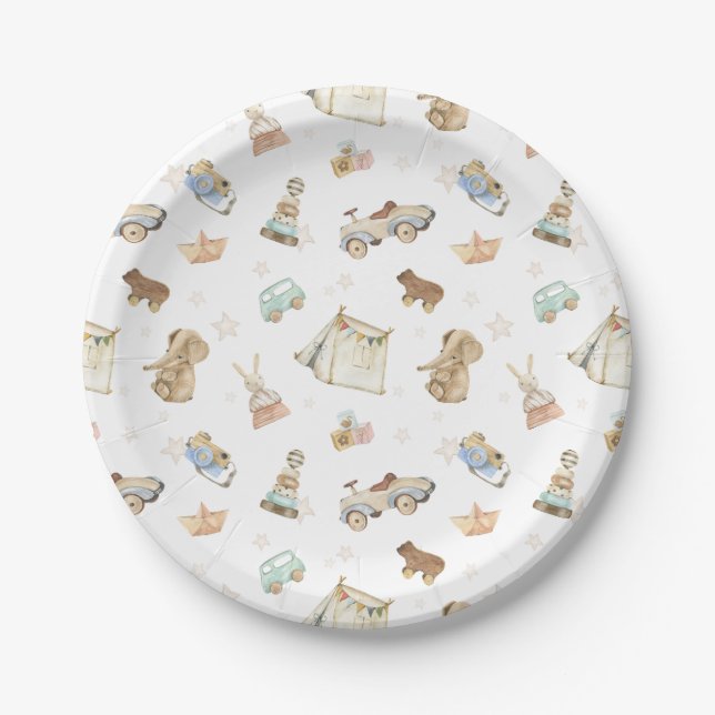 Plato De Papel Baby Shower Blanco Boho Neutral en Género (Anverso)