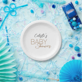 Plato De Papel Baby Shower blanco Minimalista moderno