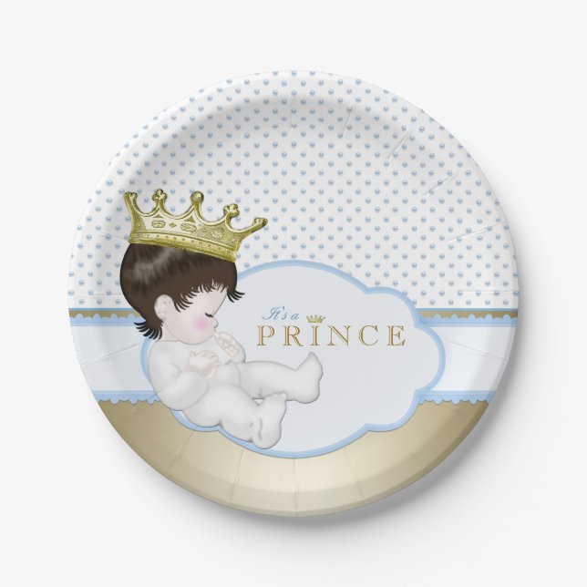 Plato De Papel Baby Shower Blue and Gold Prince (Anverso)