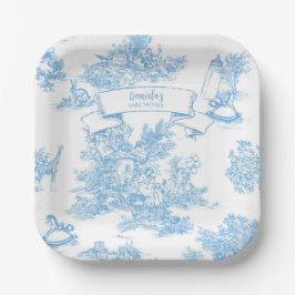 Plato De Papel Baby Shower Blue and White Toile de Jouy