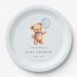 Plato De Papel Baby Shower Blue Balloon Bear