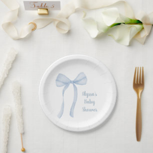 Plato De Papel Baby Shower Blue Bow Coquette