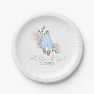Plato De Papel Baby Shower Blue Brown Sage Cuidad Boy
