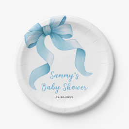 Plato De Papel Baby Shower Blue Coquette Bow