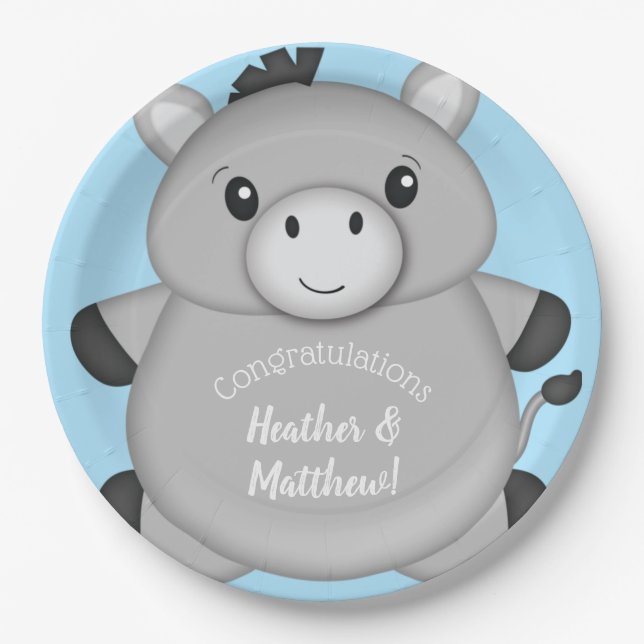 Plato De Papel Baby Shower Blue de Donkey (Anverso)
