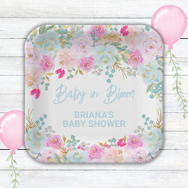 Plato De Papel Baby Shower Blue Floral Boy