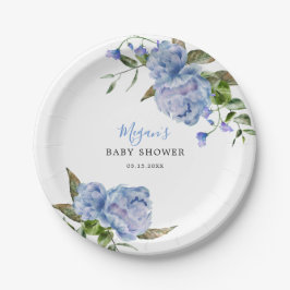 Plato De Papel Baby Shower Blue Floral Boy