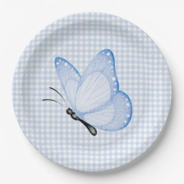 Plato De Papel Baby Shower Blue Gingham Baby Boy Butterfly