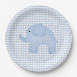 Plato De Papel Baby Shower Blue Gingham Baby Boy Elephant