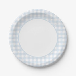 Plato De Papel Baby Shower Blue Gingham Boy