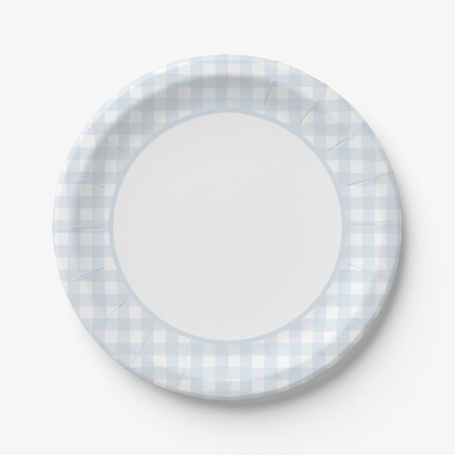 Plato De Papel Baby Shower Blue Gingham Boy (Anverso)