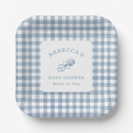 Plato De Papel Baby Shower Blue Gingham Boy
