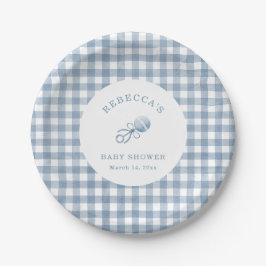 Plato De Papel Baby Shower Blue Gingham Boy