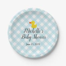 Baby Shower Blue Gingham Rubber Duckie