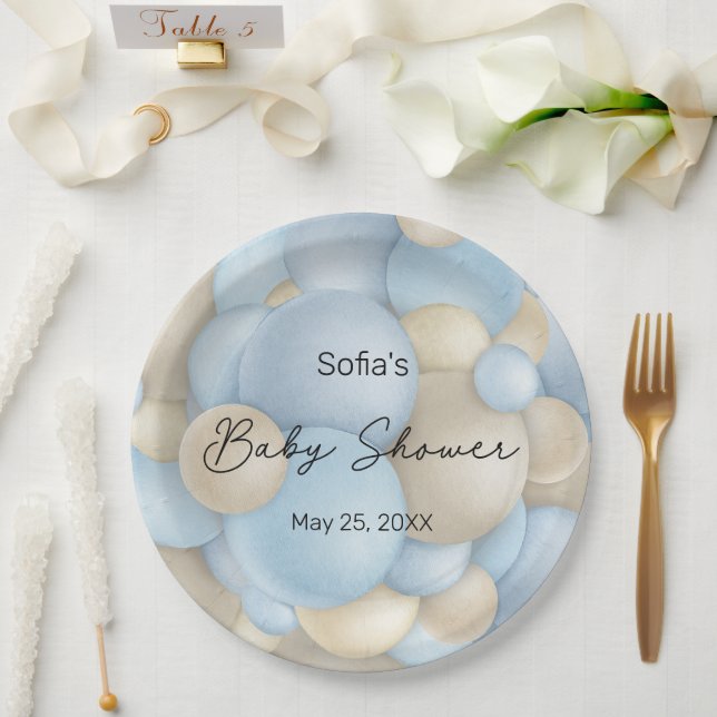 Plato De Papel Baby Shower Blue Hot Air Balloon (Boda)