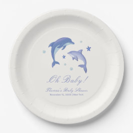 Plato De Papel Baby Shower Blue Modern Summer Dolphin Stars