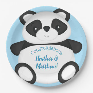 Plato De Papel Baby Shower Blue Panda Bear
