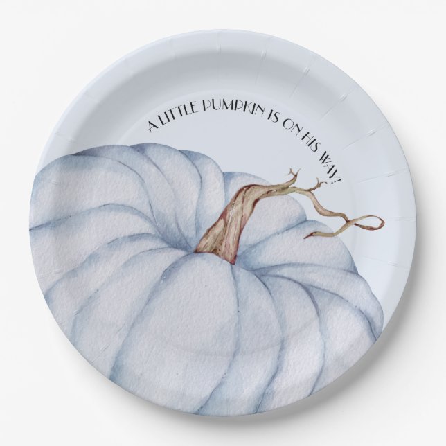 Plato De Papel Baby Shower Blue Pumpkin Boy (Anverso)