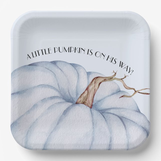 Plato De Papel Baby Shower Blue Pumpkin Boy (Anverso)
