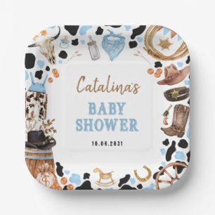 Plato De Papel Baby Shower Blue Rodeo Western Cowboy