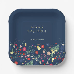 Plato De Papel Baby Shower Blue Simple Elegant Wildflower