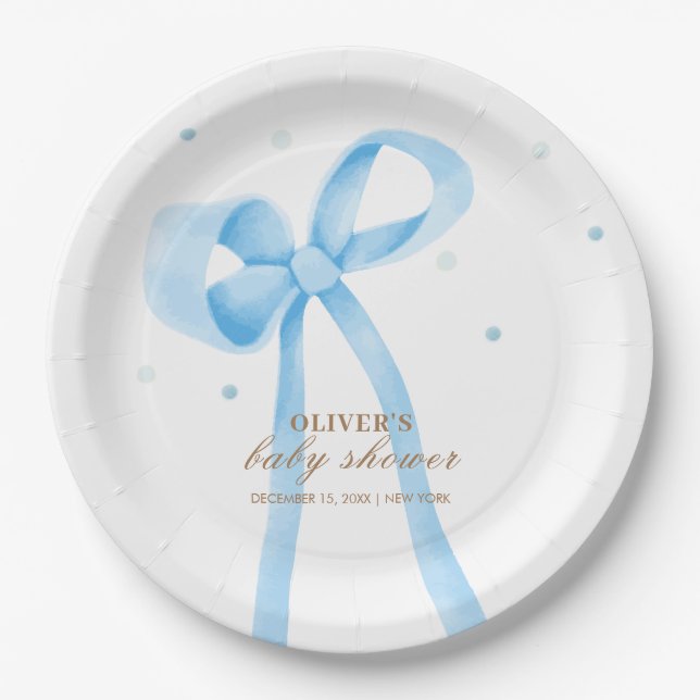 Plato De Papel Baby Shower Blue Simple Polka Dot (Anverso)