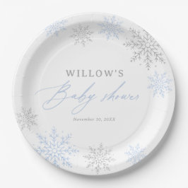 Plato De Papel Baby Shower Blue Snflake Boy