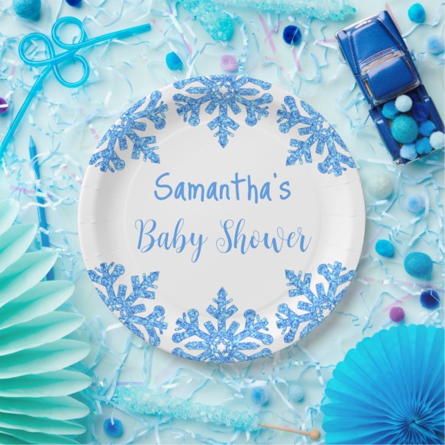 Plato De Papel Baby Shower Blue Snowflake Winboy Boy (Fiesta)