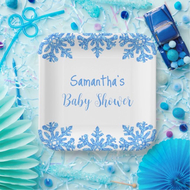 Plato De Papel Baby Shower Blue Snowflake Winboy Boy (Fiesta)