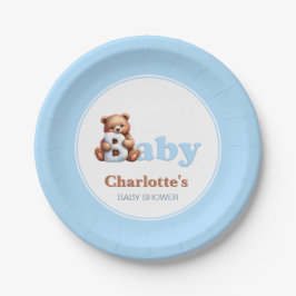 Plato De Papel Baby Shower Blue Teddy Bear