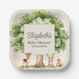 Plato De Papel Baby Shower Boho Cute Woodland Animals