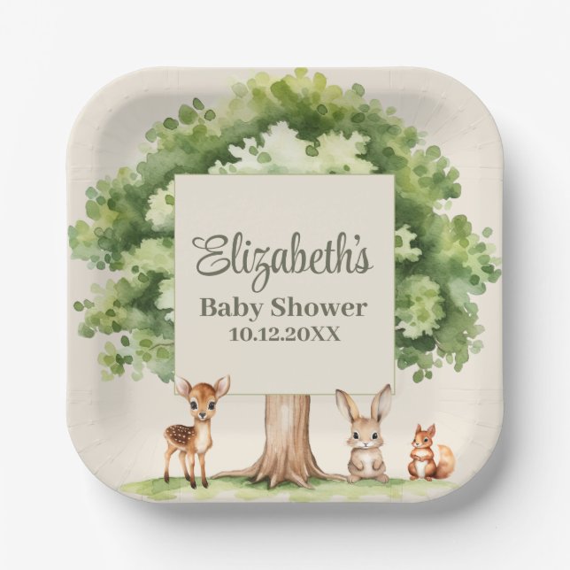 Plato De Papel Baby Shower Boho Cute Woodland Animals (Anverso)