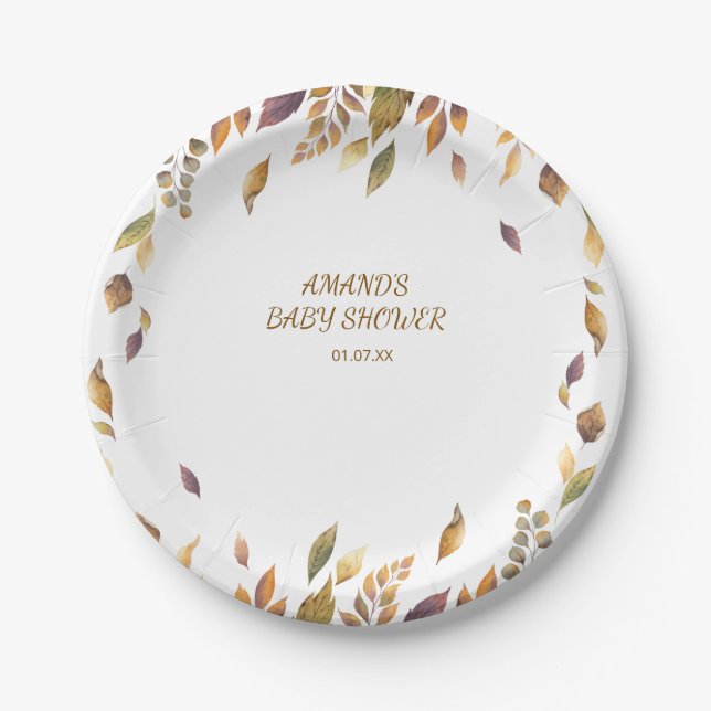 Plato De Papel Baby Shower boho Rústico de Otoño (Anverso)