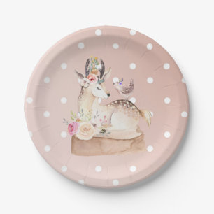 Plato De Papel Baby Shower Bosque de madera con acuarela ciervo y