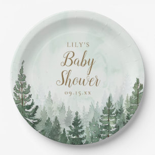 Plato De Papel Baby Shower Bosque de Pinos Rústicos