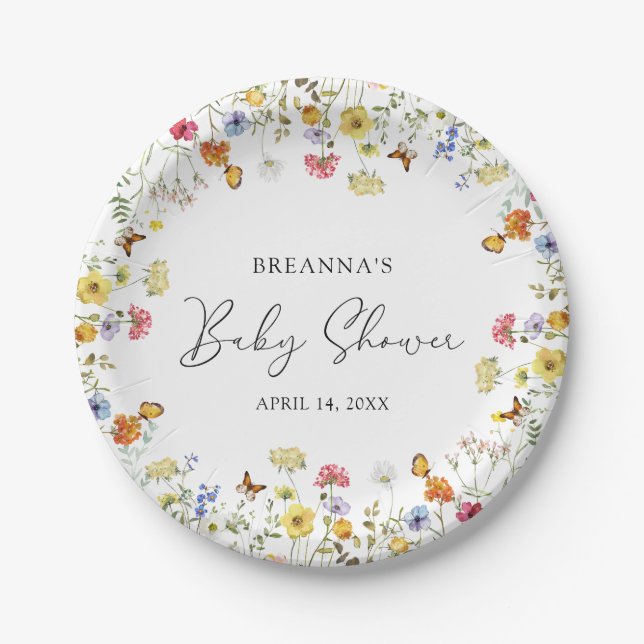 Plato De Papel Baby Shower botánico de Wildflower Boho (Anverso)