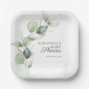 Plato De Papel Baby Shower botánico Eucalyptus Greenery
