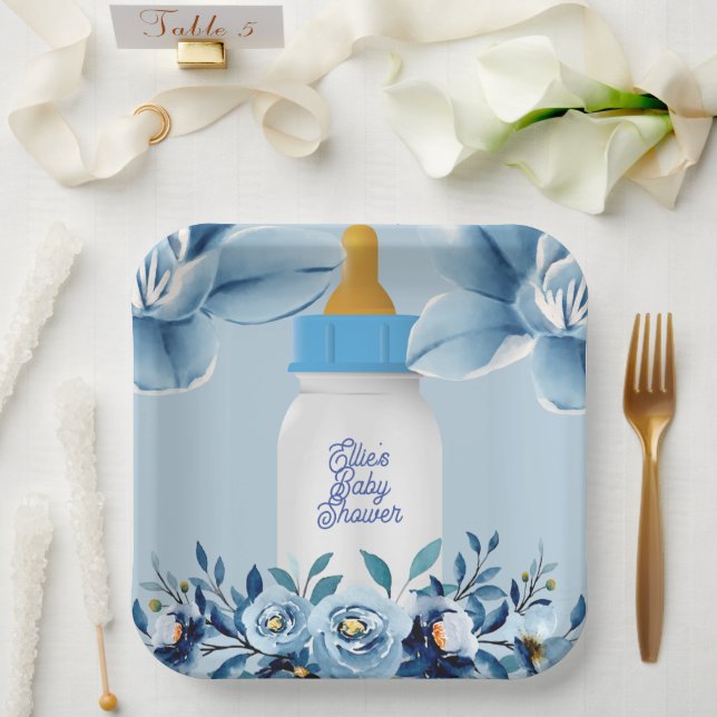 Plato De Papel Baby Shower - Botella de bebé - Personalizado de n (Boda)