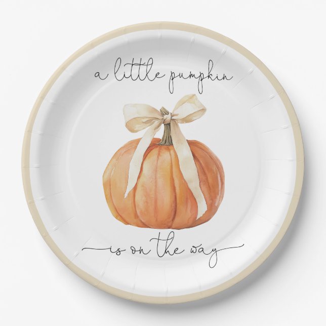 Plato De Papel Baby Shower Bow de calabaza (Anverso)