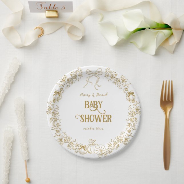 Plato De Papel Baby Shower Bow Floral Fall (Boda)