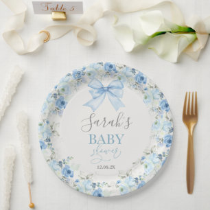 Plato De Papel Baby Shower Boy con arco