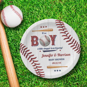 Plato De Papel Baby Shower Boys Baseball