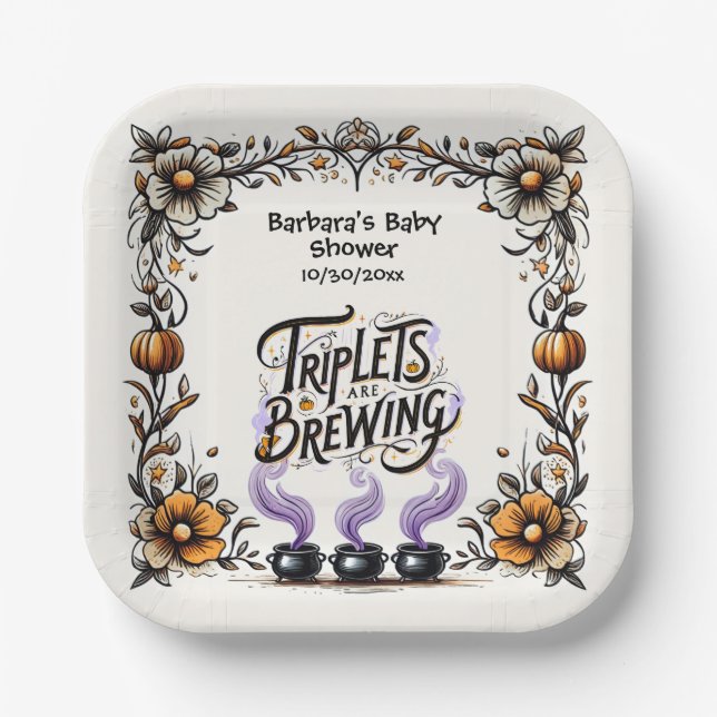 Plato De Papel Baby Shower Bruja de Halloween - Se Están Preparan (Anverso)