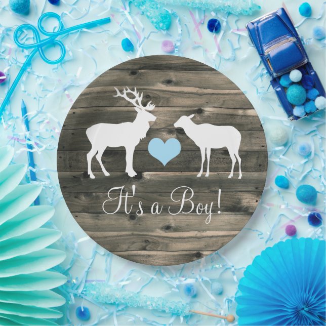 Plato De Papel Baby Shower Buck and Doe (azul) (Fiesta)