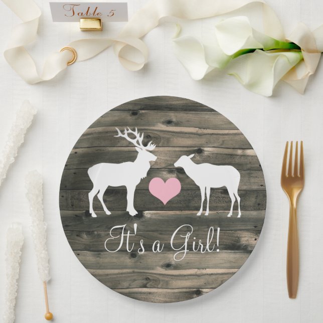 Plato De Papel Baby Shower Buck and Doe (rosa) (Boda)
