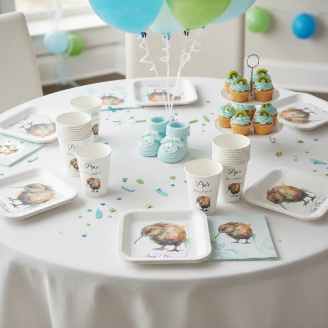 Plato De Papel Baby Shower Caprichoso de Pájaro Kiwi | Sweet Pipi (Subido por el creador)