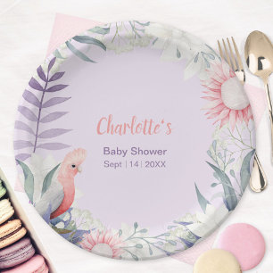 Plato De Papel Baby Shower Caprichoso Floral de Lavanda para Bebé