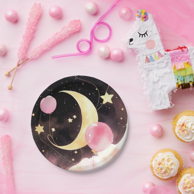 Plato De Papel Baby Shower Celeste encantado: Luna y estrellas (Fiesta)